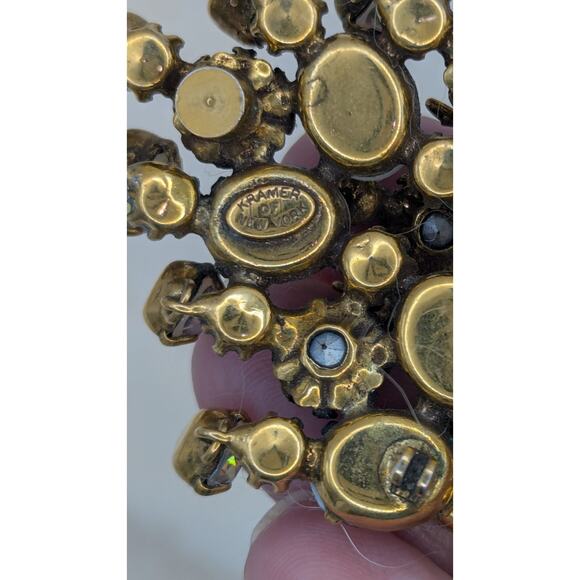 Signed KRAMER Of New York Aurora Borealis Rhinestone Silver Tone Dangle Brooch - Picture 3 of 6